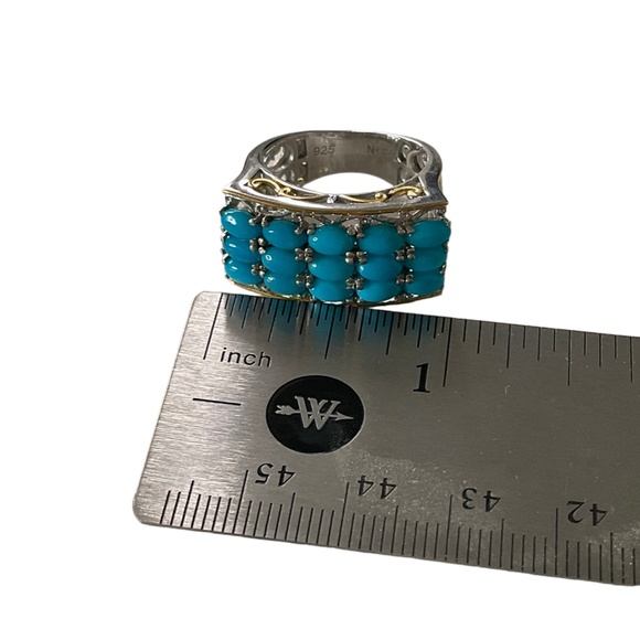 HSN Genuine Sleeping Beauty Turquoise/Sterling Silver and 18k Yellow Gold Band - Picture 2 of 5